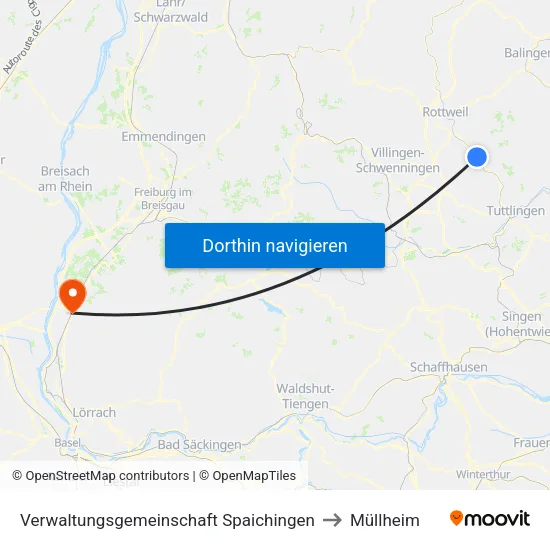 Verwaltungsgemeinschaft Spaichingen to Müllheim map