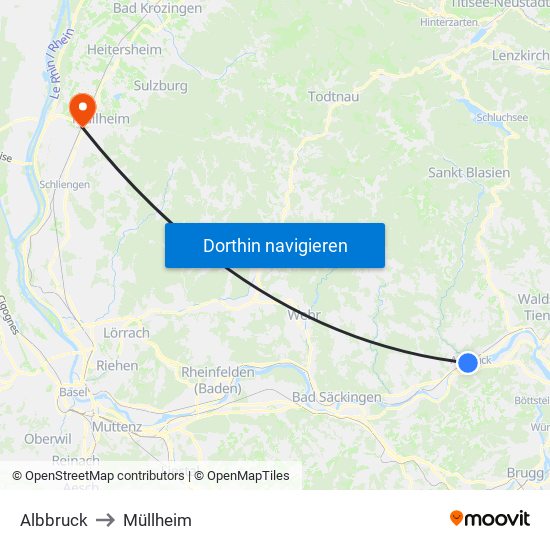 Albbruck to Müllheim map