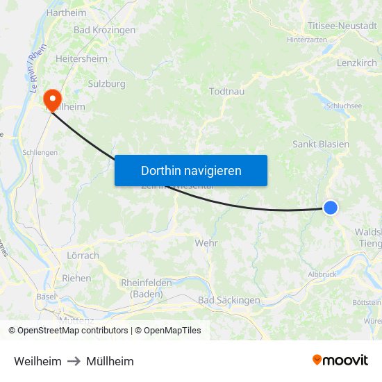 Weilheim to Müllheim map
