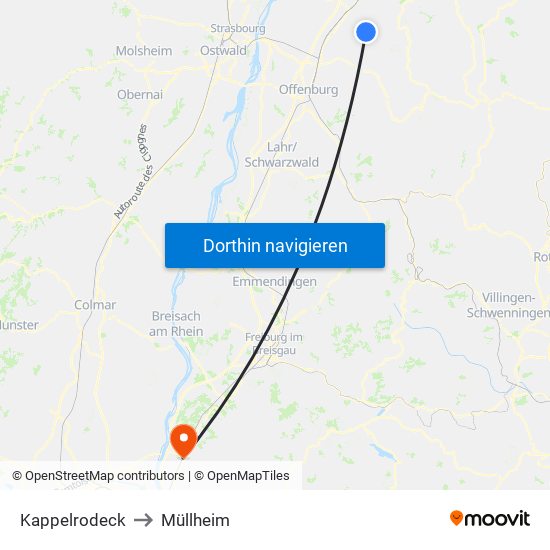 Kappelrodeck to Müllheim map