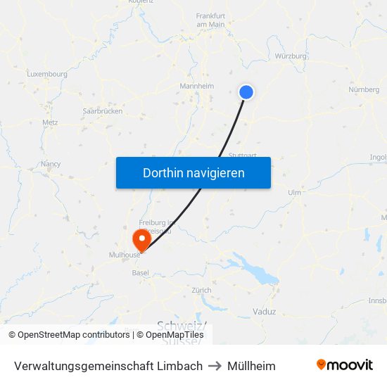 Verwaltungsgemeinschaft Limbach to Müllheim map