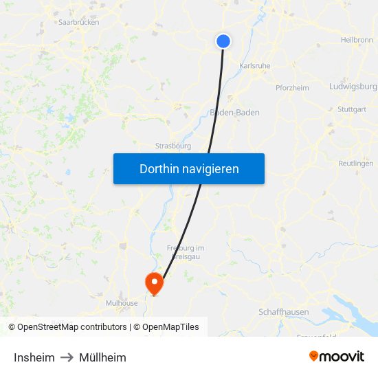 Insheim to Müllheim map