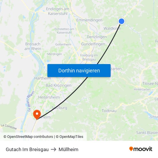 Gutach Im Breisgau to Müllheim map