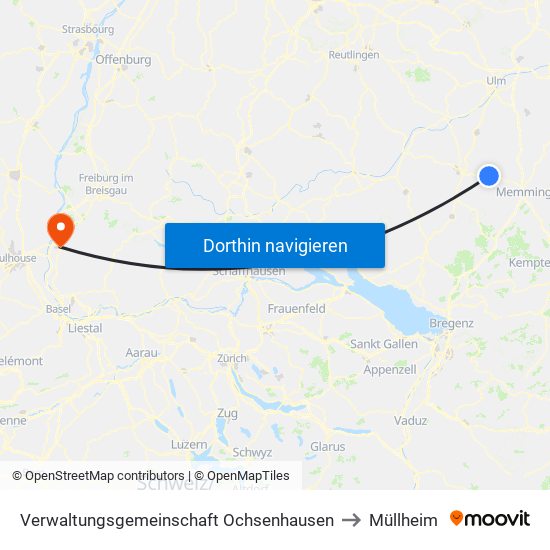 Verwaltungsgemeinschaft Ochsenhausen to Müllheim map