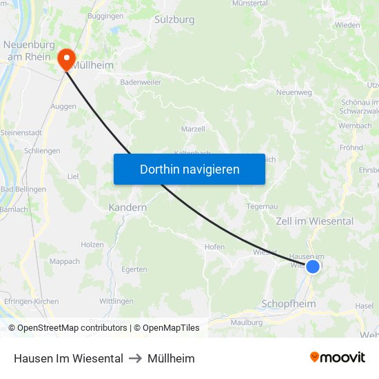 Hausen Im Wiesental to Müllheim map