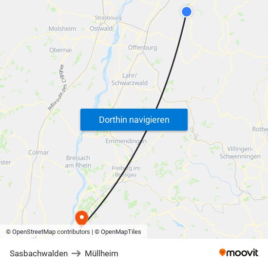 Sasbachwalden to Müllheim map