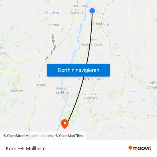 Kork to Müllheim map