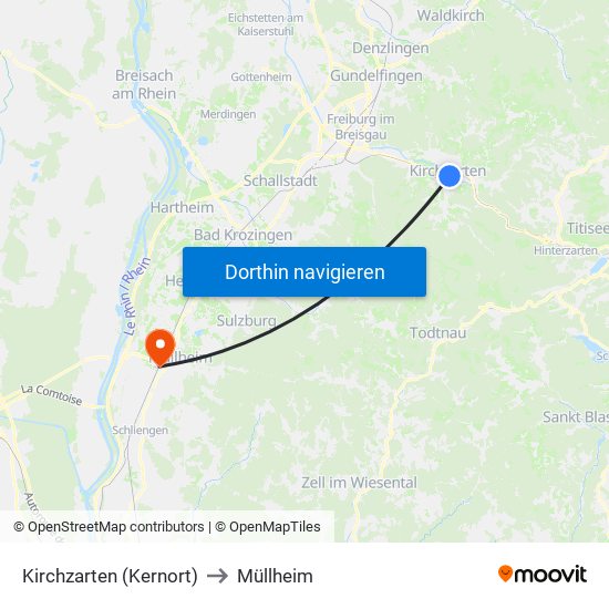 Kirchzarten (Kernort) to Müllheim map