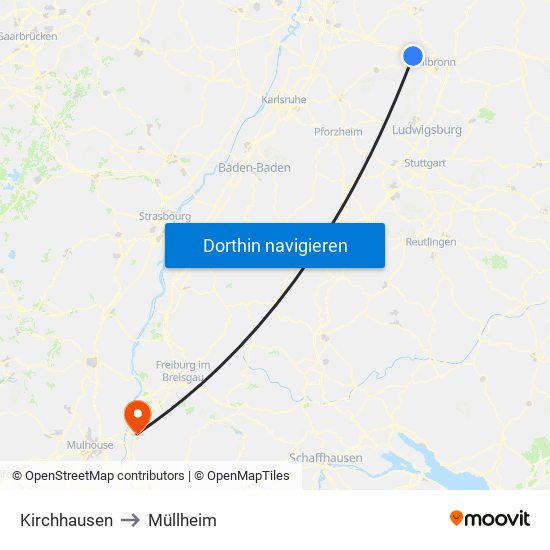 Kirchhausen to Müllheim map