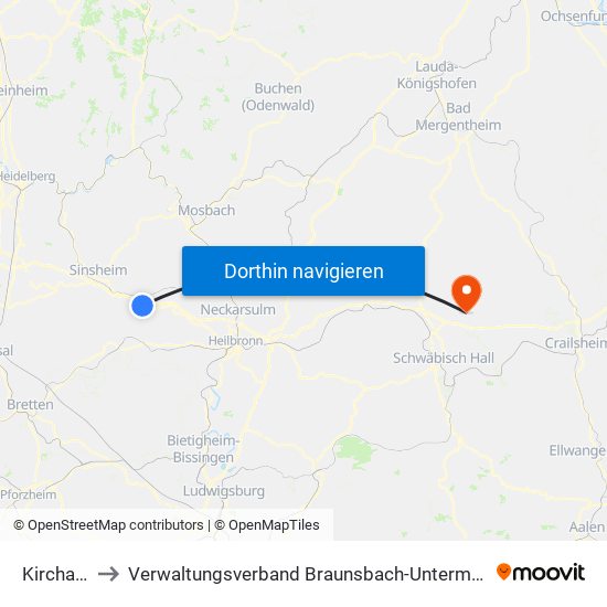 Kirchardt to Verwaltungsverband Braunsbach-Untermünkheim map