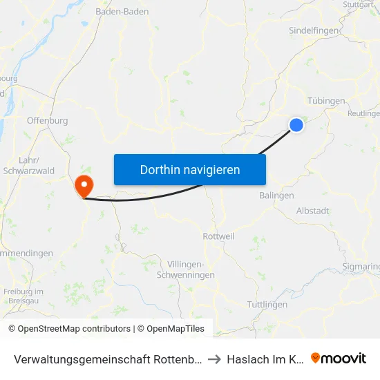 Verwaltungsgemeinschaft Rottenburg am Neckar to Haslach Im Kinzigtal map