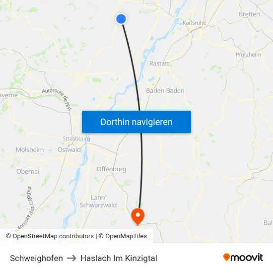 Schweighofen to Haslach Im Kinzigtal map