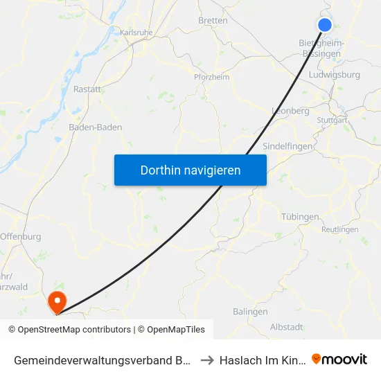 Gemeindeverwaltungsverband Bönnigheim to Haslach Im Kinzigtal map