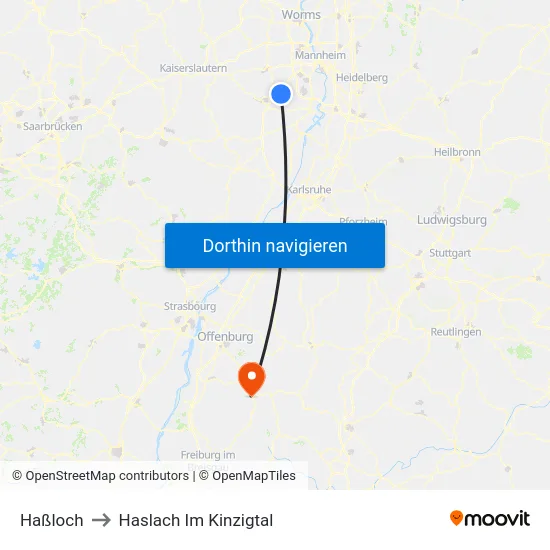 Haßloch to Haslach Im Kinzigtal map