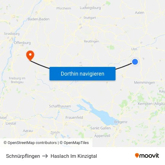 Schnürpflingen to Haslach Im Kinzigtal map
