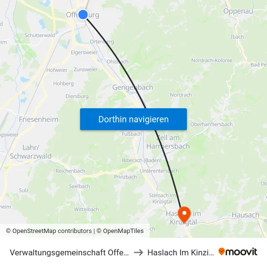 Verwaltungsgemeinschaft Offenburg to Haslach Im Kinzigtal map
