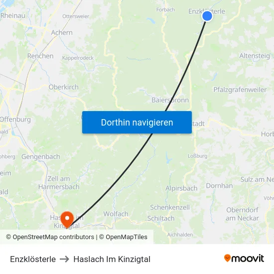 Enzklösterle to Haslach Im Kinzigtal map