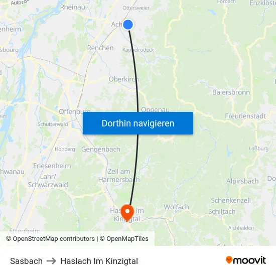Sasbach to Haslach Im Kinzigtal map