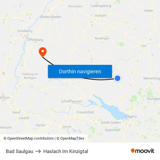 Bad Saulgau to Haslach Im Kinzigtal map