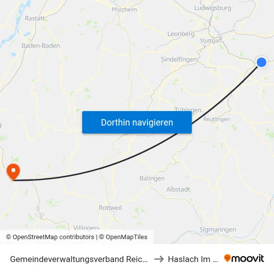 Gemeindeverwaltungsverband Reichenbach An Der Fils to Haslach Im Kinzigtal map