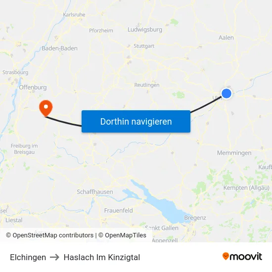 Elchingen to Haslach Im Kinzigtal map