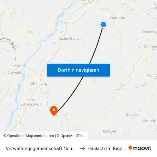 Verwaltungsgemeinschaft Neuenbürg to Haslach Im Kinzigtal map