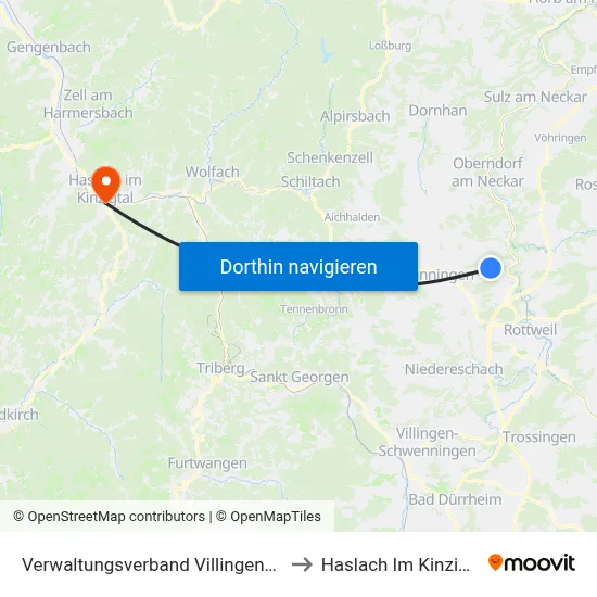 Verwaltungsverband Villingendorf to Haslach Im Kinzigtal map