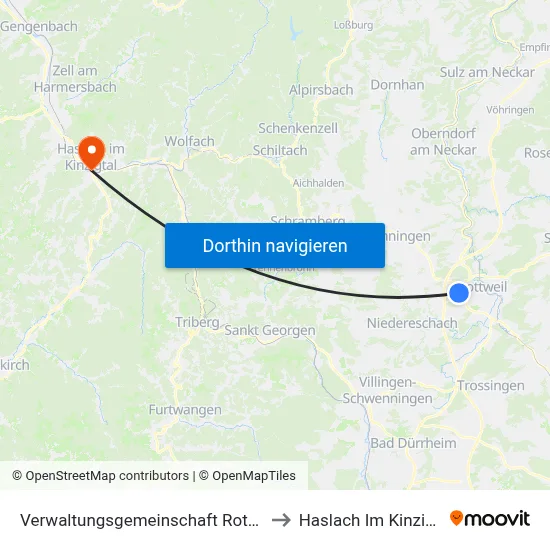 Verwaltungsgemeinschaft Rottweil to Haslach Im Kinzigtal map