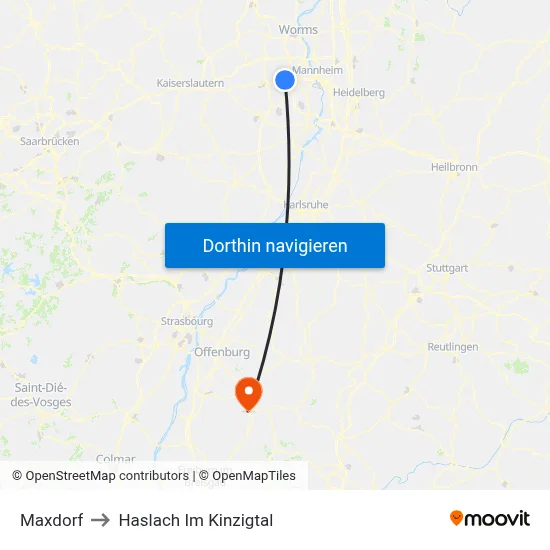 Maxdorf to Haslach Im Kinzigtal map