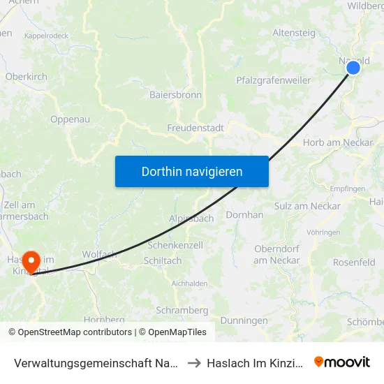 Verwaltungsgemeinschaft Nagold to Haslach Im Kinzigtal map