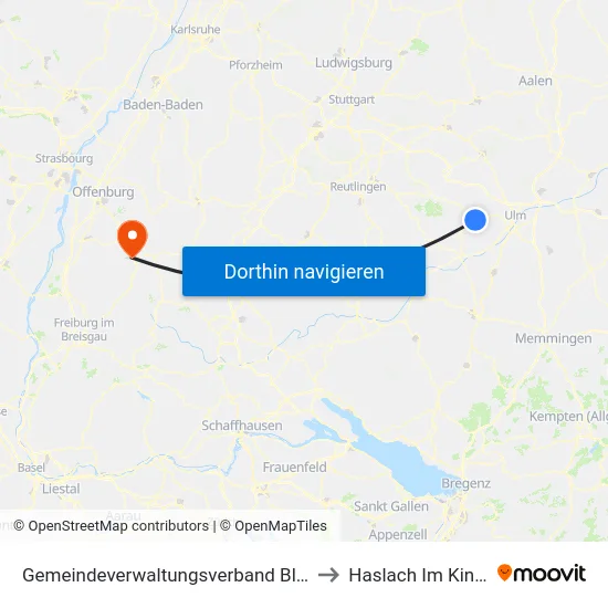 Gemeindeverwaltungsverband Blaubeuren to Haslach Im Kinzigtal map