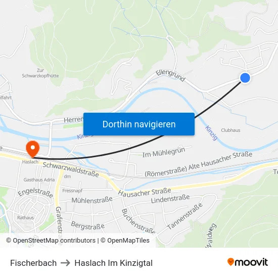 Fischerbach to Haslach Im Kinzigtal map