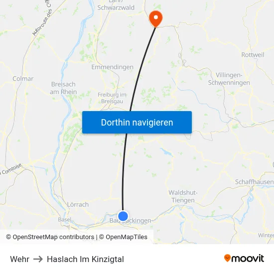Wehr to Haslach Im Kinzigtal map