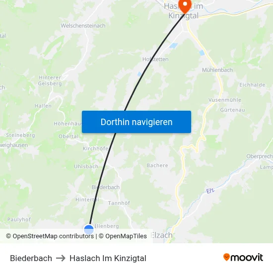 Biederbach to Haslach Im Kinzigtal map