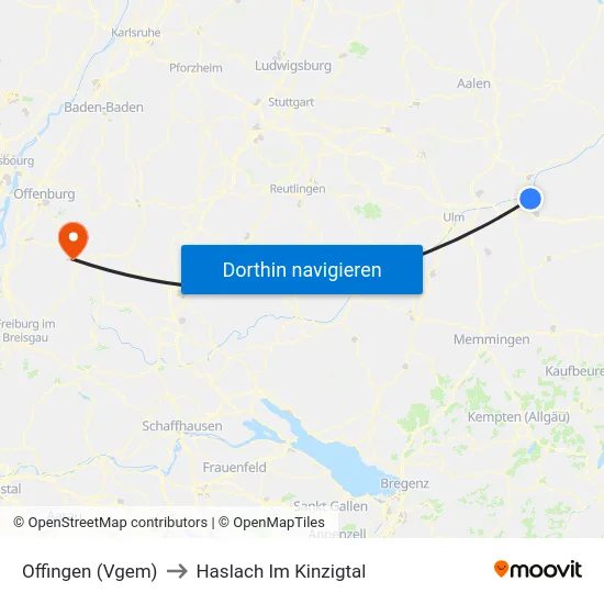 Offingen (Vgem) to Haslach Im Kinzigtal map
