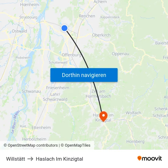 Willstätt to Haslach Im Kinzigtal map