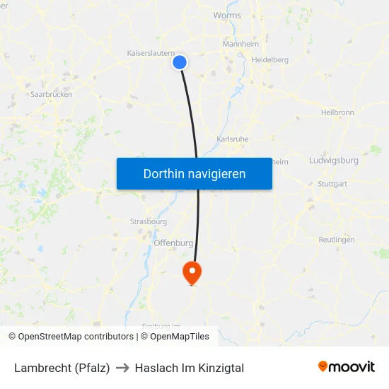 Lambrecht (Pfalz) to Haslach Im Kinzigtal map