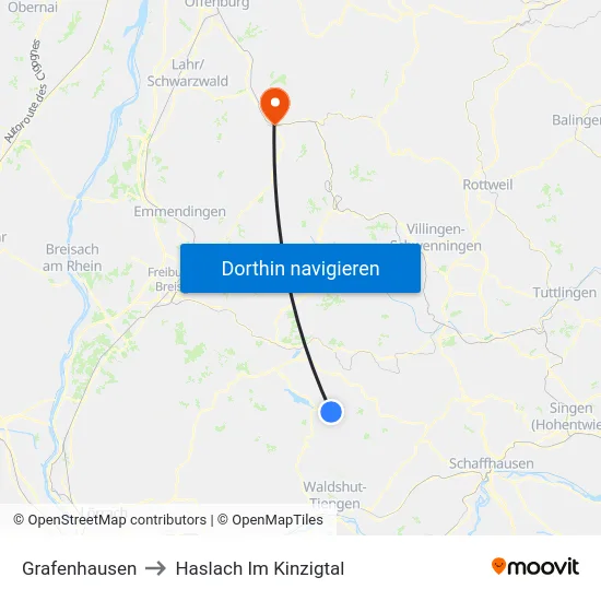Grafenhausen to Haslach Im Kinzigtal map
