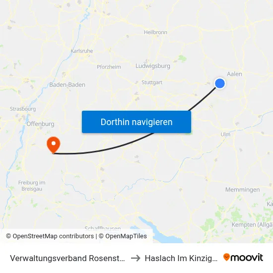 Verwaltungsverband Rosenstein to Haslach Im Kinzigtal map