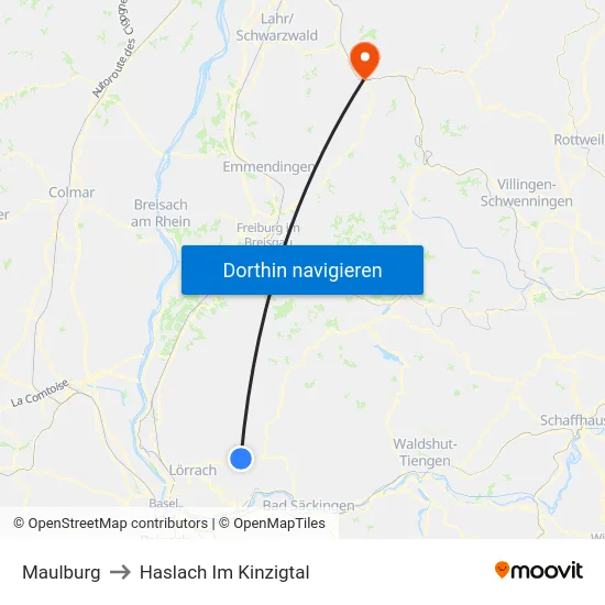 Maulburg to Haslach Im Kinzigtal map