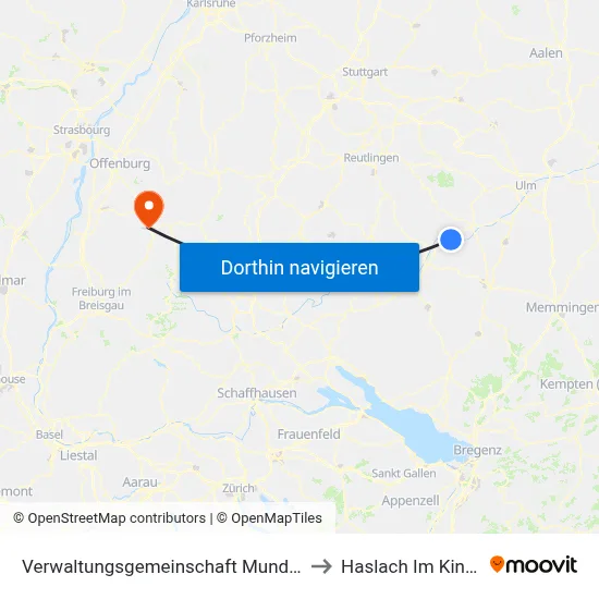 Verwaltungsgemeinschaft Munderkingen to Haslach Im Kinzigtal map
