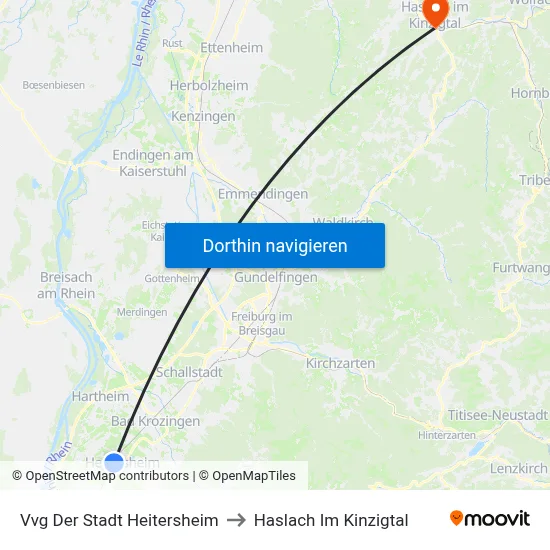 Vvg Der Stadt Heitersheim to Haslach Im Kinzigtal map