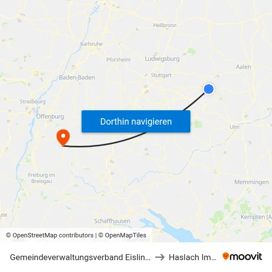 Gemeindeverwaltungsverband Eislingen-Ottenbach-Salach to Haslach Im Kinzigtal map