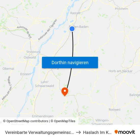 Vereinbarte Verwaltungsgemeinschaft Sinzheim to Haslach Im Kinzigtal map