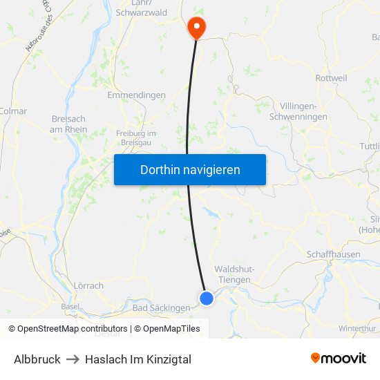 Albbruck to Haslach Im Kinzigtal map