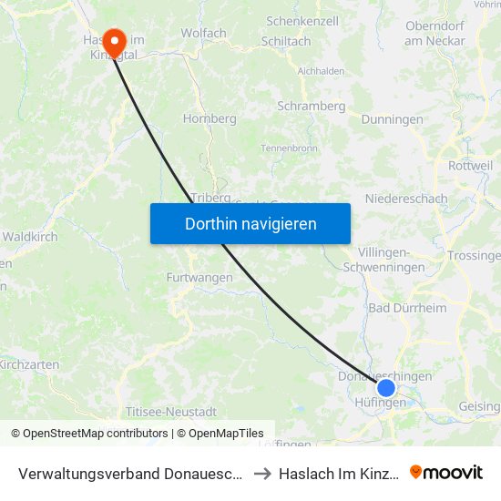 Verwaltungsverband Donaueschingen to Haslach Im Kinzigtal map