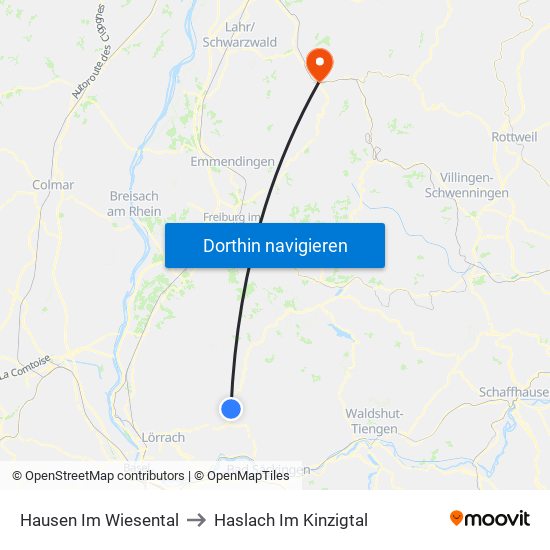 Hausen Im Wiesental to Haslach Im Kinzigtal map
