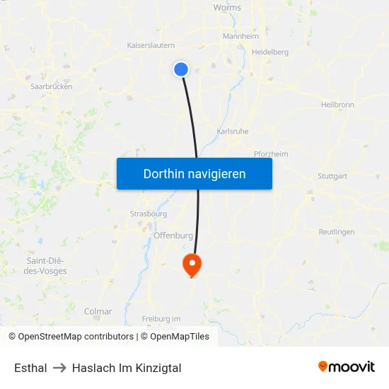 Esthal to Haslach Im Kinzigtal map