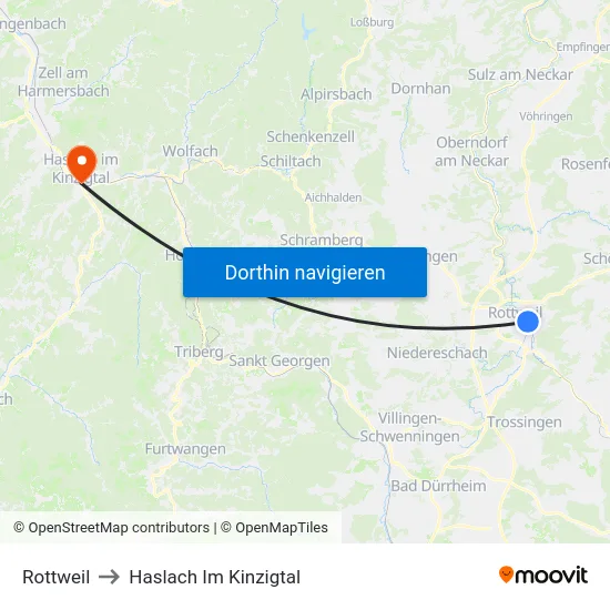 Rottweil to Haslach Im Kinzigtal map