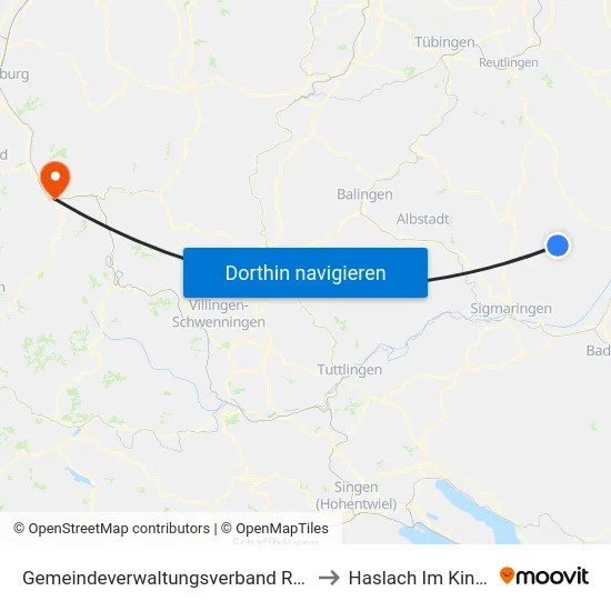 Gemeindeverwaltungsverband Riedlingen to Haslach Im Kinzigtal map